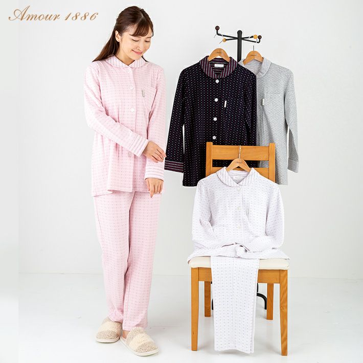 接結天竺 ジャカード ドット柄 レディース パジャマ 【Amour1886快眠