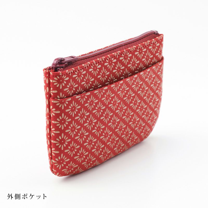 印傳屋 1002】甲州印伝 本革 ファスナー小銭入れ《 黒地×赤漆 / とんぼ