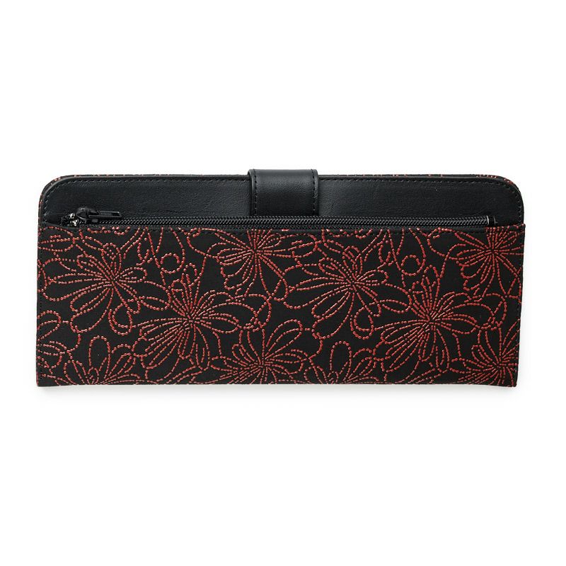 印傳屋 2103】甲州印伝 本革 薄型 お札入れ《 紺地×白漆 / 菖蒲柄 》