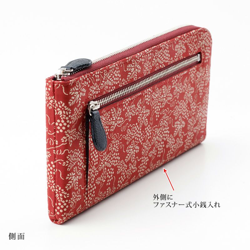 印傳屋 2305】甲州印伝 本革 外側に小銭入れ付き L字ファスナー長財布