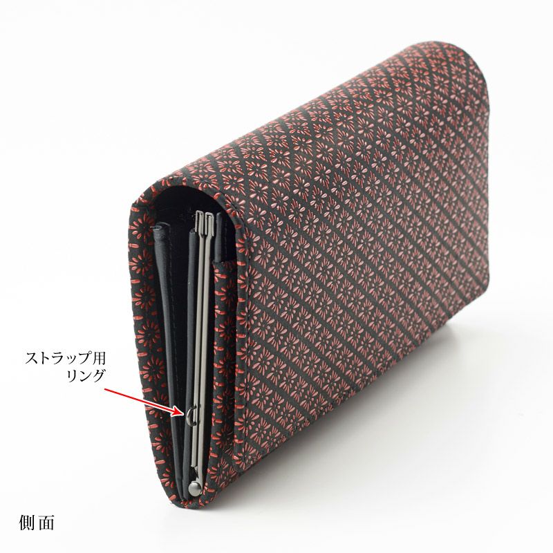 甲州印伝長財布がま口 印傳屋 2306】甲州印伝 本革 がま口小銭入れ付き 長財布《 黒地×赤漆