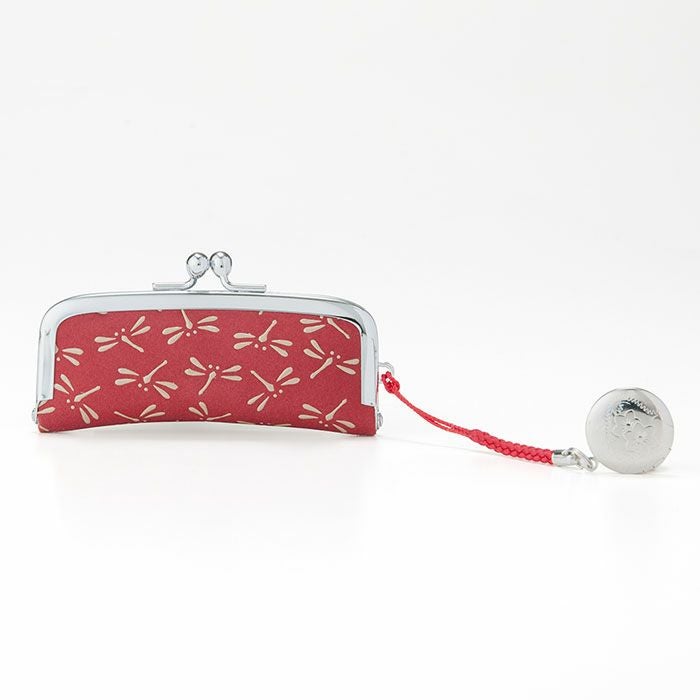 印伝 印傳屋 上原勇七本革 がま口印鑑ケース 朱肉付き 4303 赤地×白漆