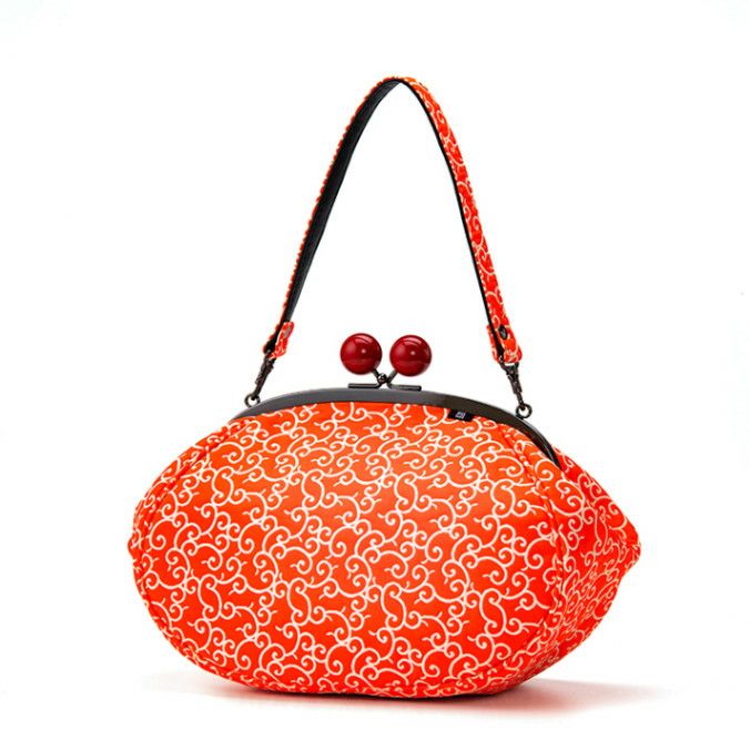唐草柄 赤玉バッグ《 赤 》/ がまぐちハンドバッグ 日本製 京都 さんび