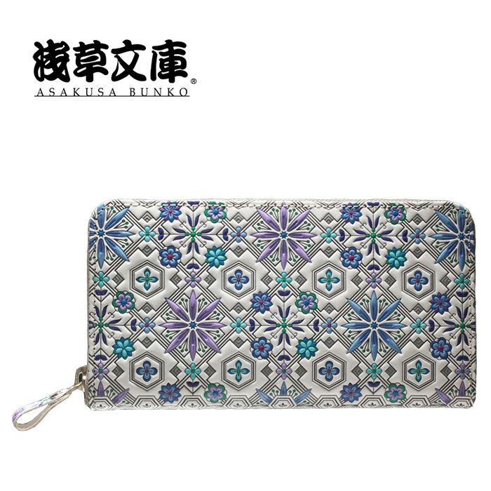 二つ折りファスナー財布 花菱柄 【ブルー】 サイフ 女性用 浅草文庫