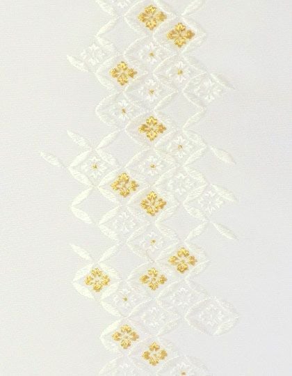 七宝菊つなぎ No.14010 刺繍半衿 / 正絹・塩瀬 / 袷用 / 白地×白金