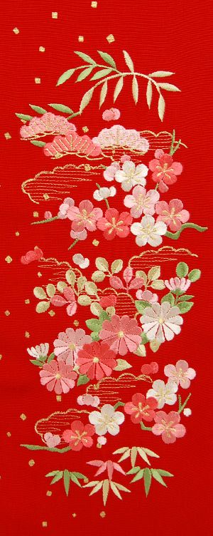大菊 友禅半衿 / 正絹・塩瀬 / 赤×金 / 半襟 | さんび公式オンライン
