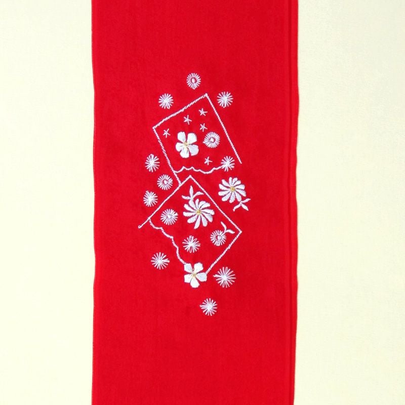 花筏/ 七五三・子供用 / 刺繍半衿 / 正絹・小桜地紋入り / 赤地 / 半襟