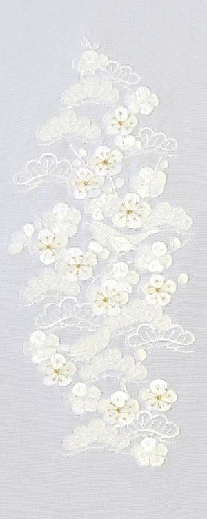 七宝菊つなぎ No.14010 刺繍半衿 / 正絹・塩瀬 / 袷用 / 白地×白金