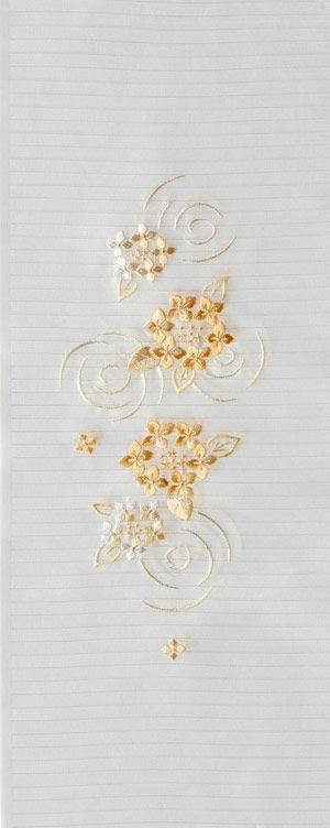 紫陽花 半衿 刺繍/5色/白地/ブルー・グリーン・イエロー・パープル