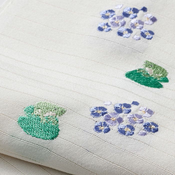 紫陽花にカエル No.34009 刺繍半衿 / 絽・正絹 / 盛夏用 / 半襟 | さん