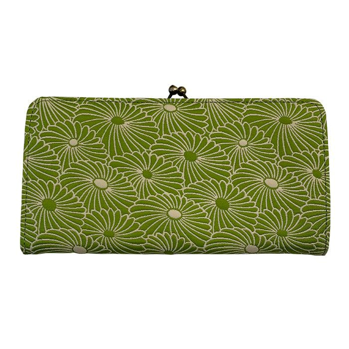 ふくれ織り 麻の葉 がま口財布 長財布 緑 ギフト 箱入り