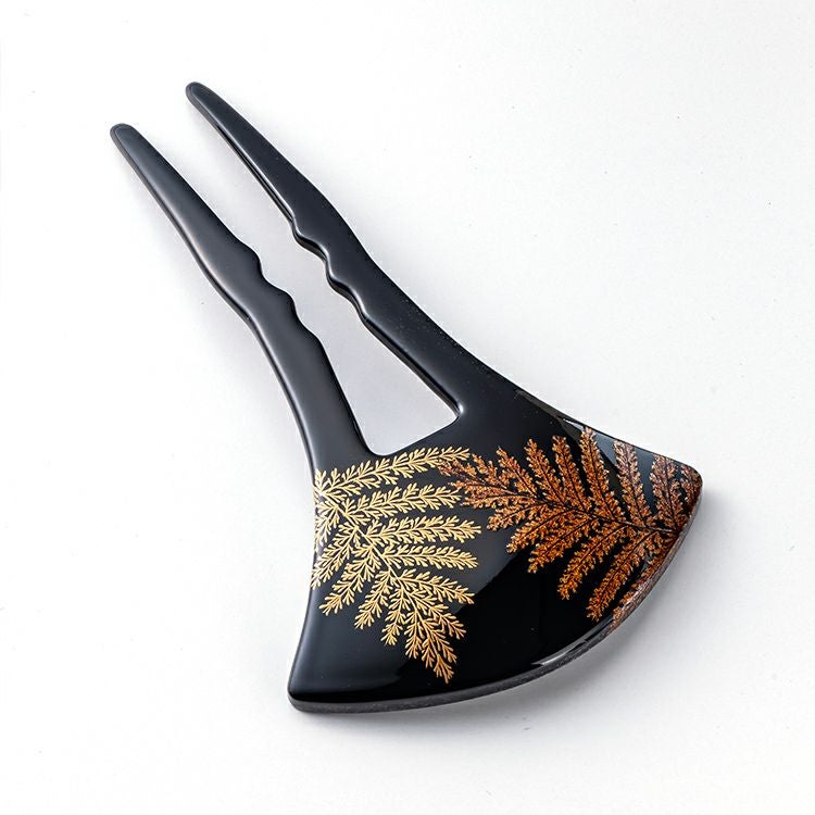 本漆塗り京蒔絵本金粉使用かんざし 楓（かえで）台 銀杏型 忍草文様 髪