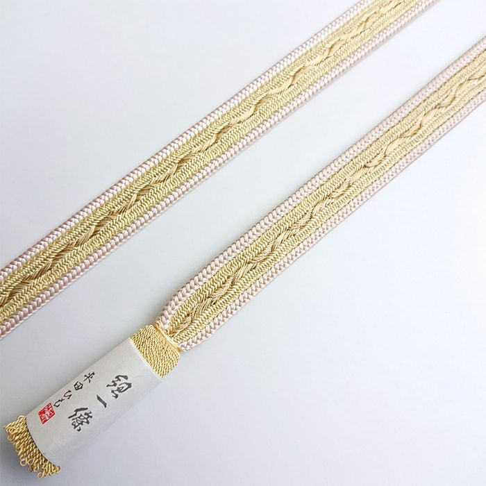 平田組紐」帯〆 耳角朝淡色 帯締め 正絹 江戸組紐 手組 冠組 平田竹峯