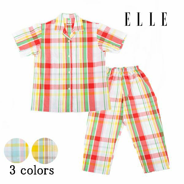 ELLE】先染 サッカー チェック レディース 半袖 夏用パジャマ