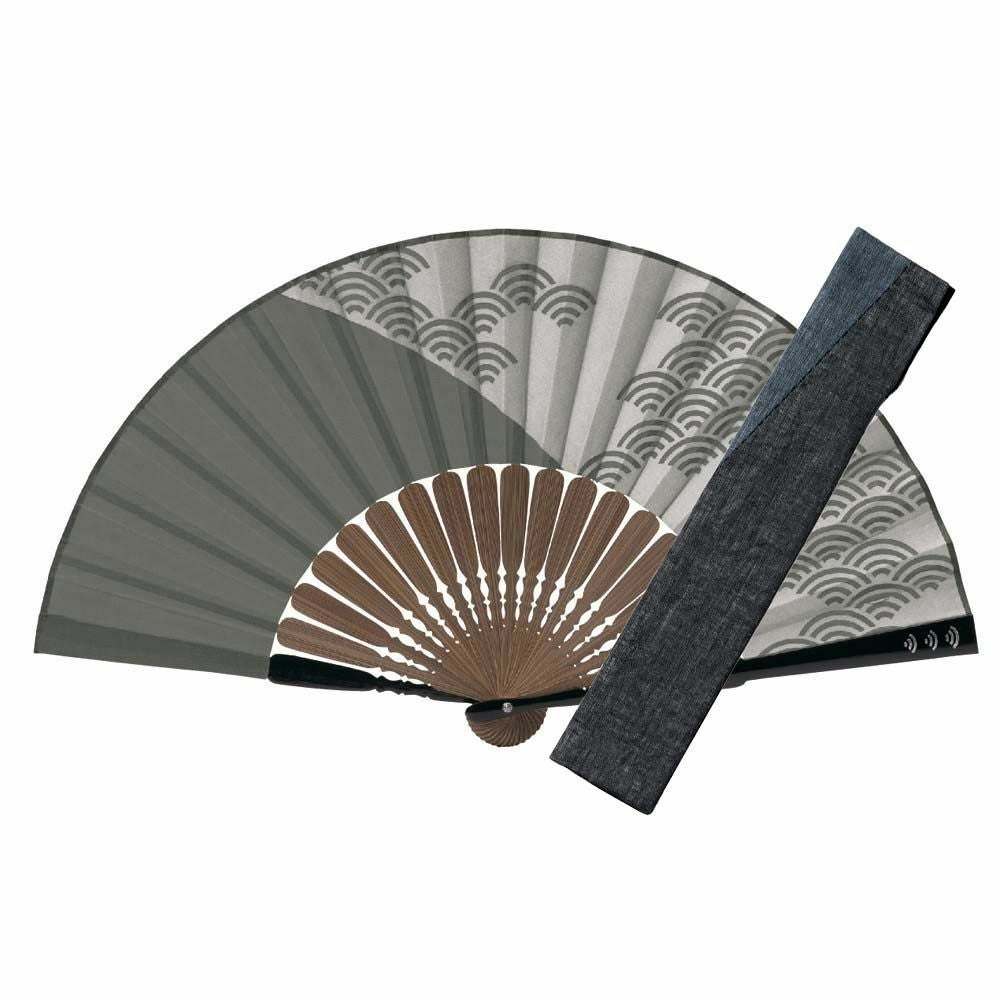 石州和紙 小千谷縮 扇子セット 紳士≪灰色≫伝統工芸品 さんび 日本