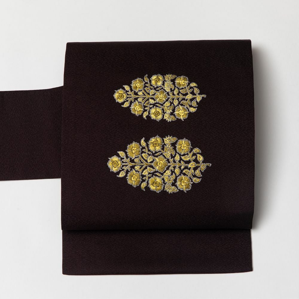 仕立て上がり名古屋帯 手刺繍で施された並び丸がおしゃれな名古屋帯