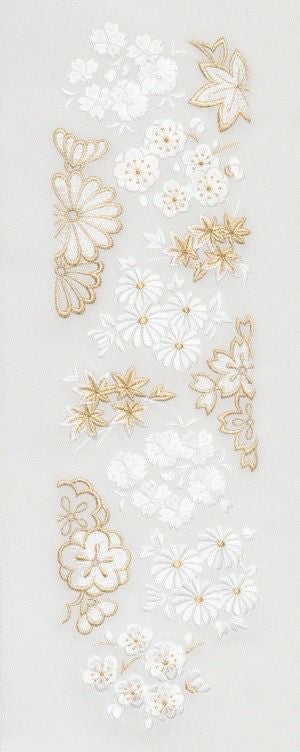 七宝菊つなぎ No.14010 刺繍半衿 / 正絹・塩瀬 / 袷用 / 白地×白金