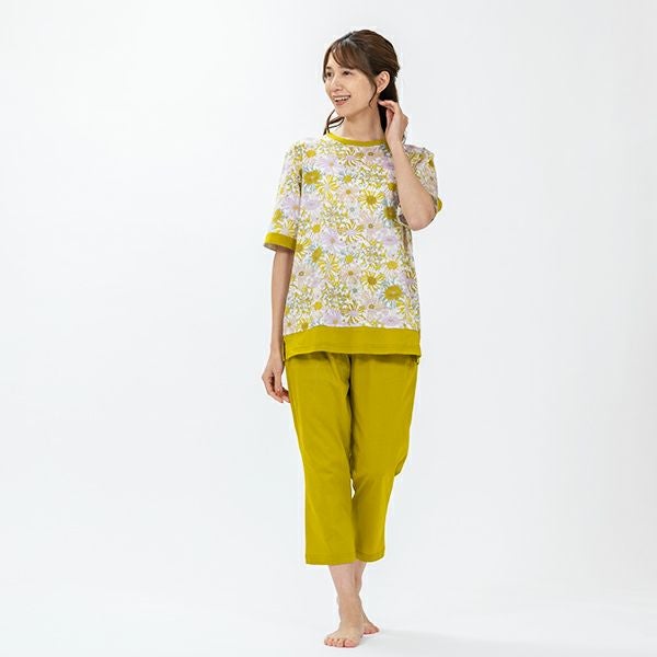 【新品】 LIBERTY パジャマ ルームウェア イエロー リバティプリント】天竺プリント 夏用プルオーバーパジャマ [Liberty