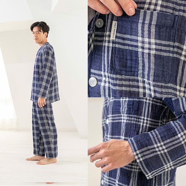 arakawa1886】甘撚り ストレッチ 二重ガーゼ チェック柄 メンズ