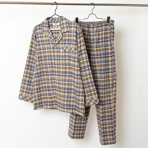 DAKS】 撚り杢ネルチェック 前開き 全開 メンズ 冬用 パジャマ 男性 冬
