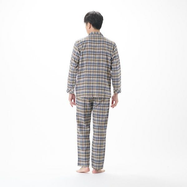 DAKS】 撚り杢ネルチェック 前開き 全開 メンズ 冬用 パジャマ 男性 冬