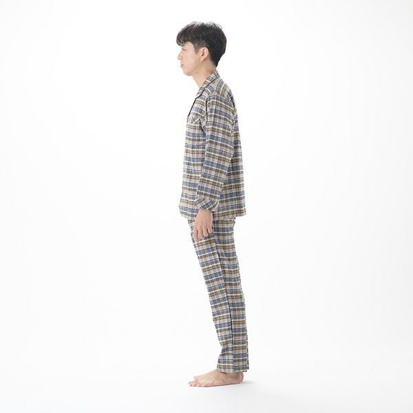 DAKS】 撚り杢ネルチェック 前開き 全開 メンズ 冬用 パジャマ 男性 冬