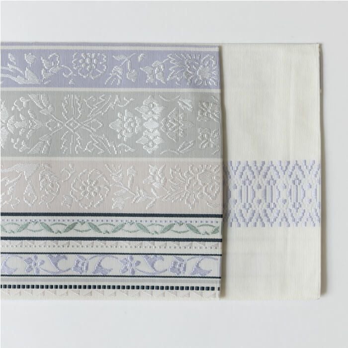 博多織半幅帯 古今 更紗間道 ホワイト/ブルー | arakawa ONLINE SHOP