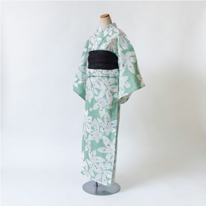 ゆかた 古今 百合 （グリーン） 綿絽 緑 仕立て上がり 日本製