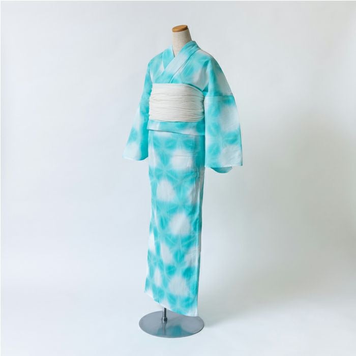 ゆかた 古今 雪花絞り （エメラルド） 綿 高島ちぢみ グリーン 仕立て