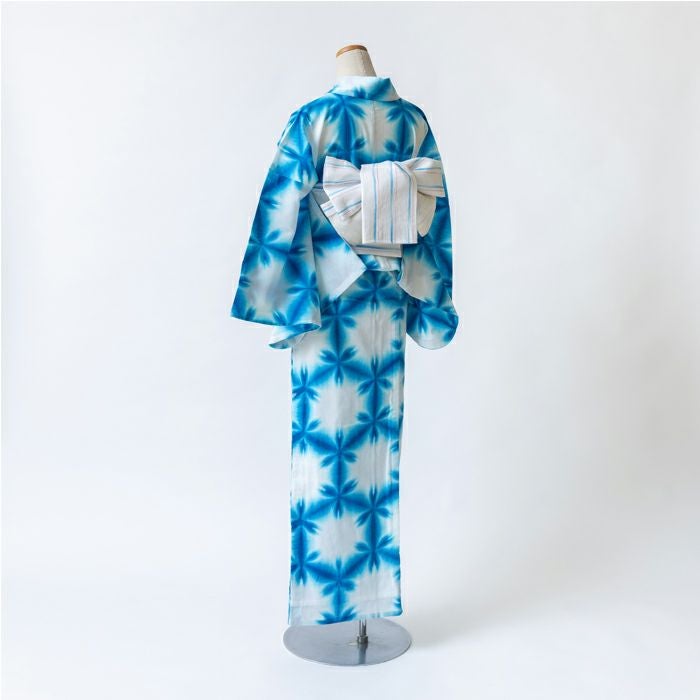 新品浴衣 新吸汗速乾繊維【雪花絞り風】伝統的な飽きのこない定番柄★お単衣にも♪ ゆかた 古今 雪花絞り （青） 綿 高島ちぢみ ブルー 仕立て上がり 日本