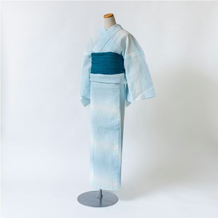 ゆかた 古今 近江ちぢみ グラデーション （エメラルド） 綿麻 グリーン