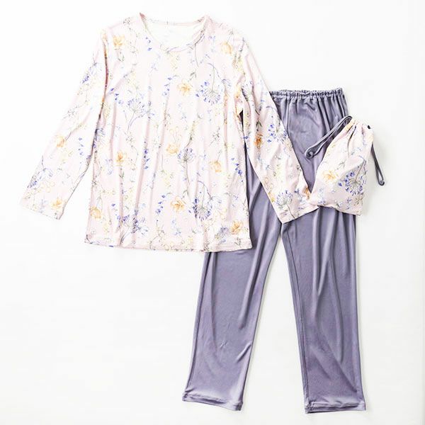 mila schon】シルク ニット 花柄 × 無地 レディース パジャマ [ポーチ