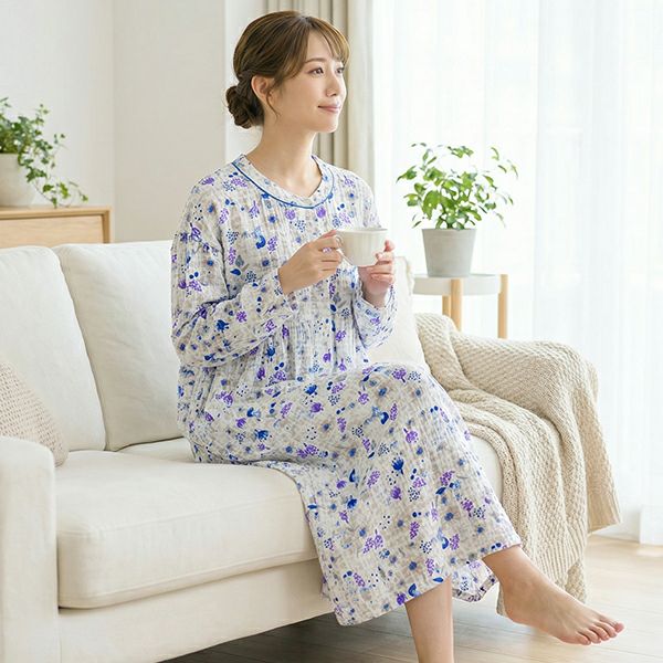 mila schon】 60スムースプリント ニット 花柄 パジャマ ホームドレス