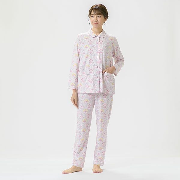 【新品】V&A ヴィクトリア＆アルバート　秋冬物厚手ネル地パジャマ（L) V&A】「celandine」ヘンリーダール作のプリントをしようした上質ナイト