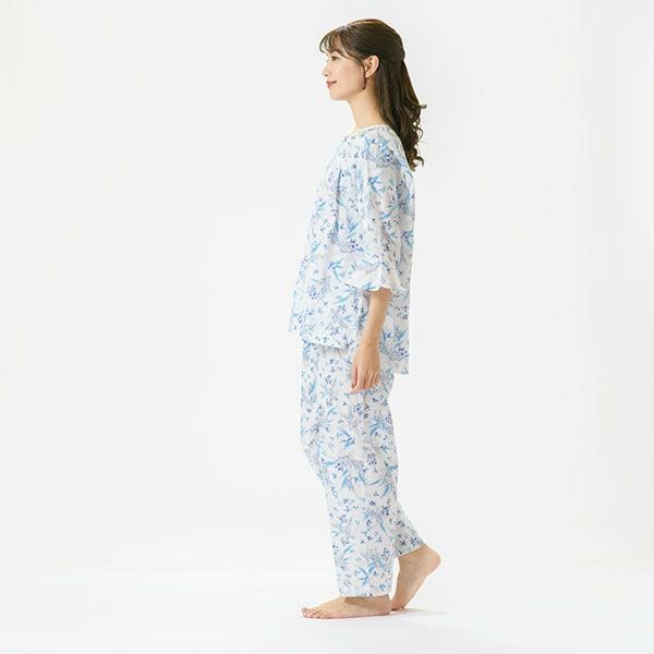 Amour150】 【小柄な方向け】涼しげな小花柄の高島クレープパジャマ