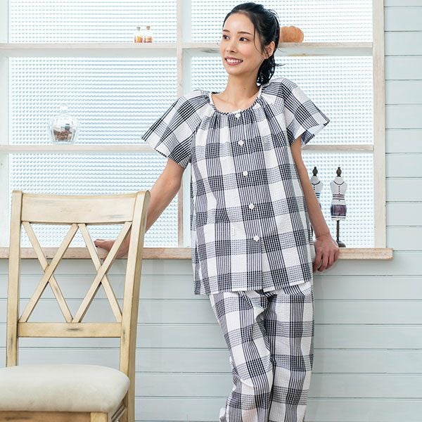 ELLE】 紳士パジャマ サラッとした肌触りのサッカーチェック半袖