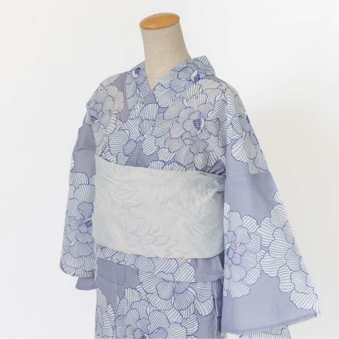 ゆかた 花古今 牡丹 （グレー） 綿 灰色 仕立て上がり 中国製