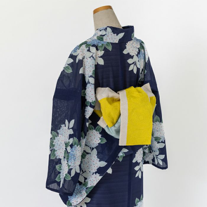 ゆかた 古今 小紫陽花 （紺） 東レセオα乱絽 ネイビー 仕立て上がり
