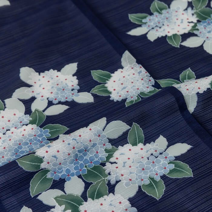 ゆかた 古今 小紫陽花 （紺） 東レセオα乱絽 ネイビー 仕立て上がり