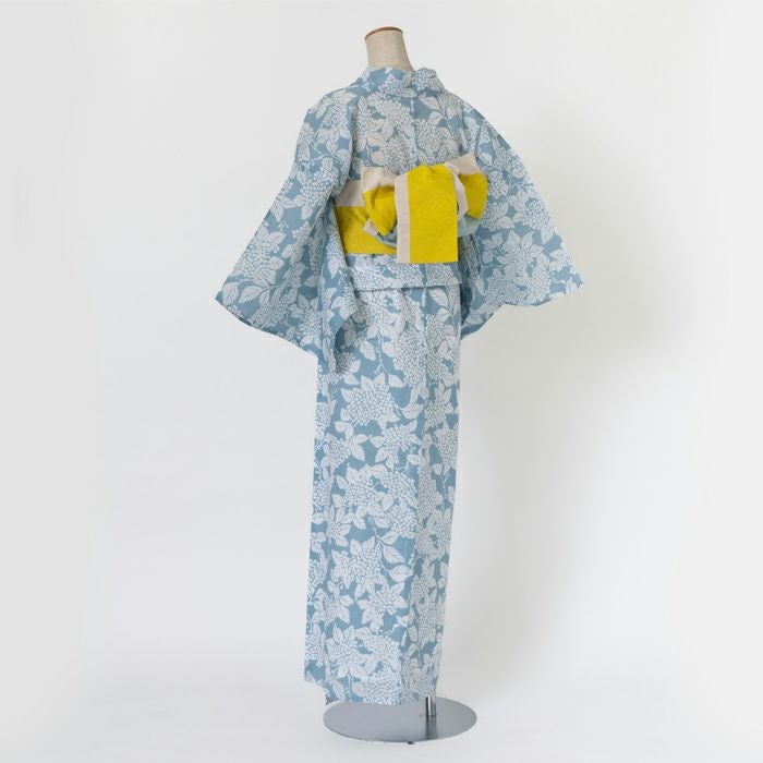 ゆかた 古今 紫陽花 （サックス） 綿 水色 仕立て上がり 日本製
