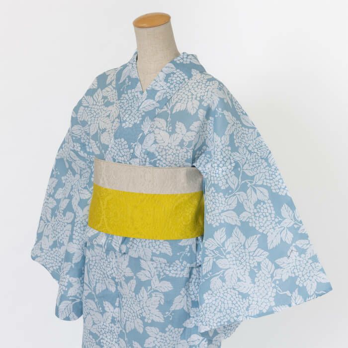 ゆかた 古今 紫陽花 （サックス） 綿 水色 仕立て上がり 日本製