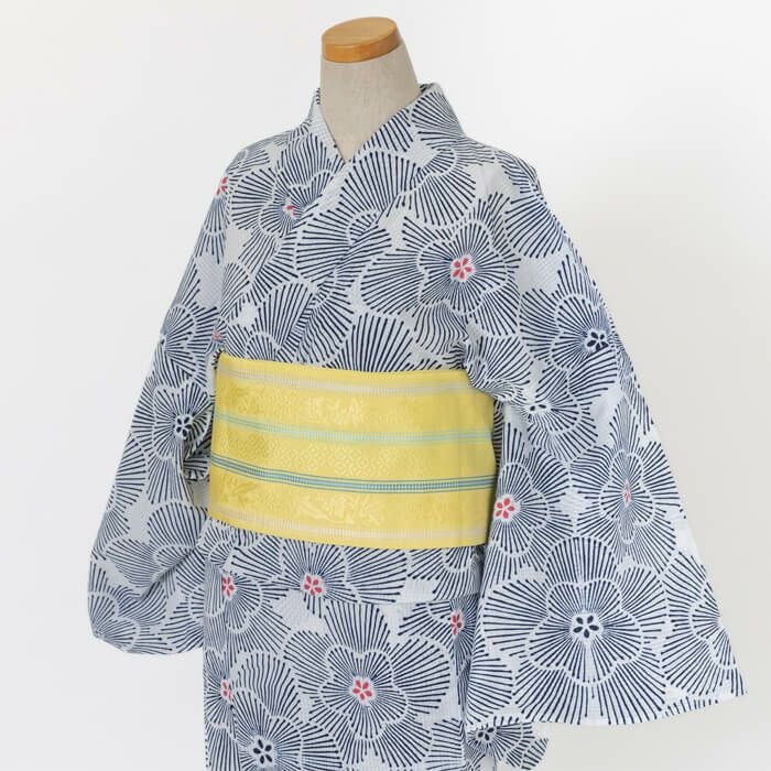 ゆかた 古今 梅松葉 （青） 綿 ブルー 仕立て上がり 日本製 | arakawa