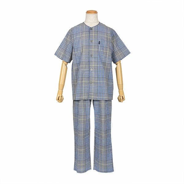 中古パジャマ DAKS】 紳士パジャマ さらりとした肌触りのサッカーチェック半袖パジャマ