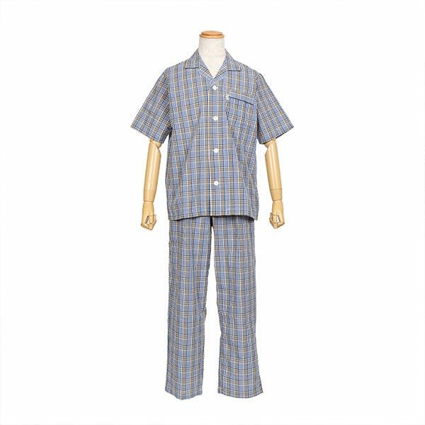 DAKS】 紳士パジャマ さらりとした肌触りのサッカーチェック半袖パジャマ