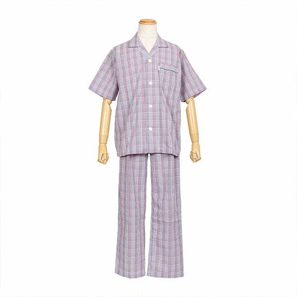 DAKS チェック柄パジャマ 男女ペアMサイズ DAKS】 紳士パジャマ さらりとした肌触りのサッカーチェック半袖パジャマ