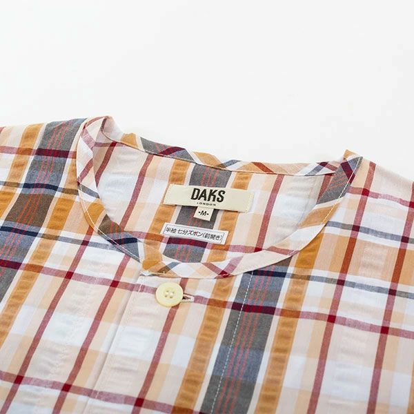 週末迄の出品です。お値下げしました！DAKS 半袖ニット ベージュ チェック柄 DAKS】甘撚りサッカーチェック 半袖・7分丈パンツ パジャマ | arakawa