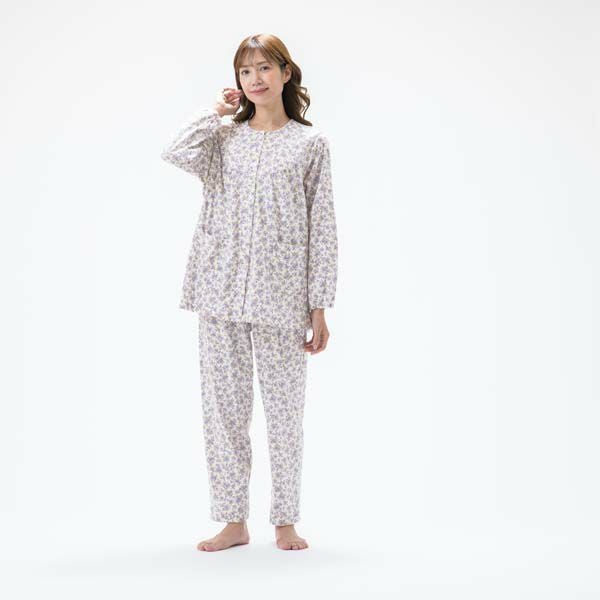 Amour 150】【小柄な方向け】小花柄プリント ヨーク スムースパジャマ