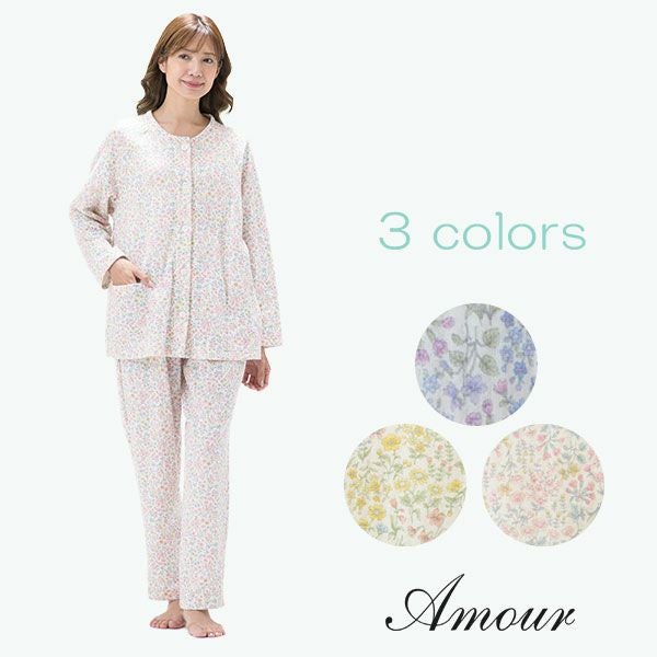 Amour 150】【小柄な方向け】ボタニカルフラワープリント 薄手ニット