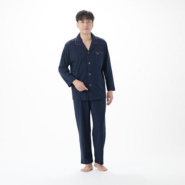 【AmourHOMME】紳士パジャマ［紳士］接結天竺ニットドット前開きパジャマ