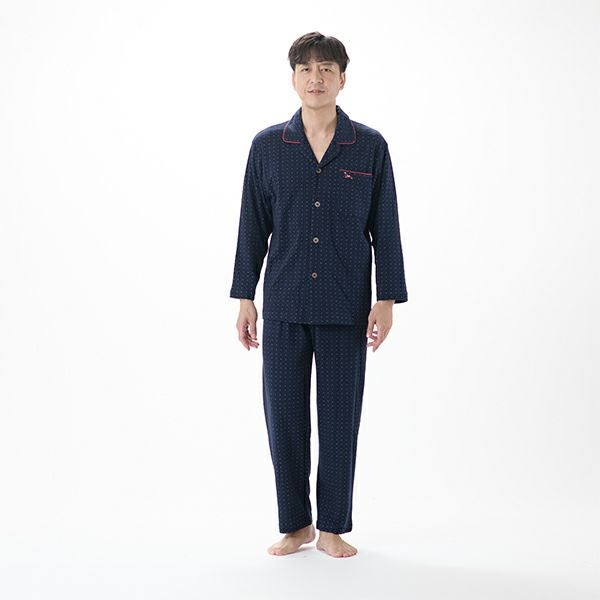 【AmourHOMME】紳士パジャマ［紳士］接結天竺ニットドット前開きパジャマ
